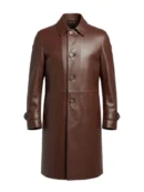 Button Leather Down Cognac Car Coat