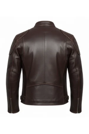 Dark Brown Biker Style Quilted Shoulder Leather Jacket