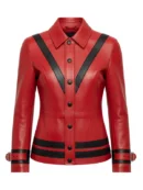 Elegant Classic Red Leather V Stripe Jacket