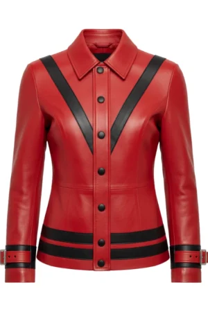 Elegant Classic Red Leather V Stripe Jacket