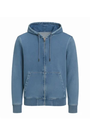 Men Blue Hooded Denim Jacket