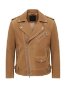 Men Light Brown Moto Suede Leather Jacket