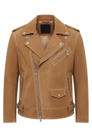 Men Light Brown Moto Suede Leather Jacket