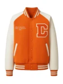 Men Orange Wool Varsity Jacket