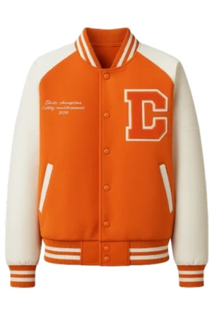 Men Orange Wool Varsity Jacket