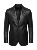 Men Two Button Black Leather Blazer