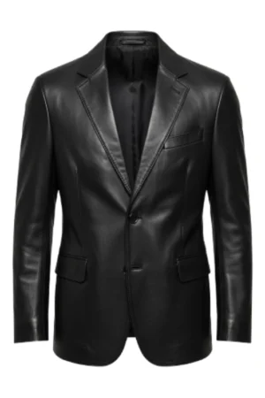 Men Two Button Black Leather Blazer