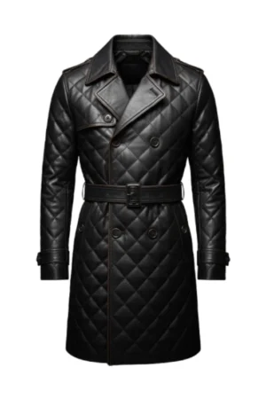Women Black Diamond Quilted Leather Car Coat
