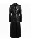 Women Black Long Leather Coat
