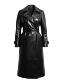Women Elegant Black Leather Trench Coat