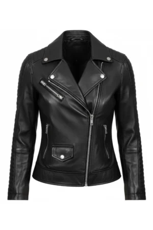 Women Lambskin Leather Black Biker Style Jacket