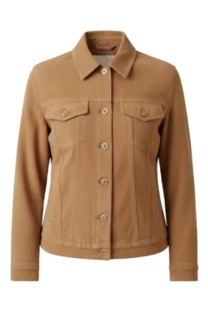Women Light Brown Suede Trucker Jacket