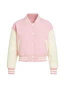 Women Pink Wool Cropped Varsity Jacket
