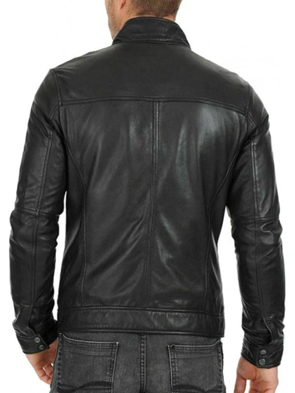 Mens Street Classy Shield Motorcycle Black Leather Jacket