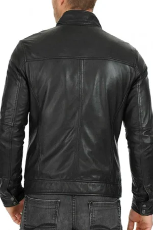 Mens Street Classy Shield Motorcycle Black Leather Jacket