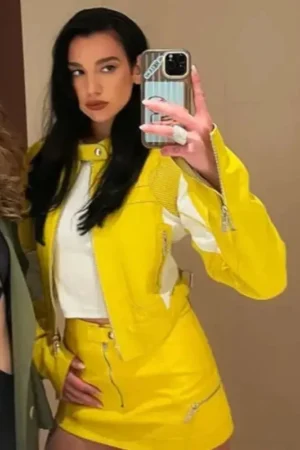 Spongebob Dua Lipa Yellow Leather Jacket