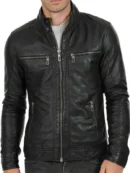 Vintage Biker Cafe Racer Black Rider Leather Jacket 1