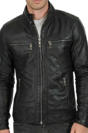 Vintage Biker Cafe Racer Black Rider Leather Jacket 1