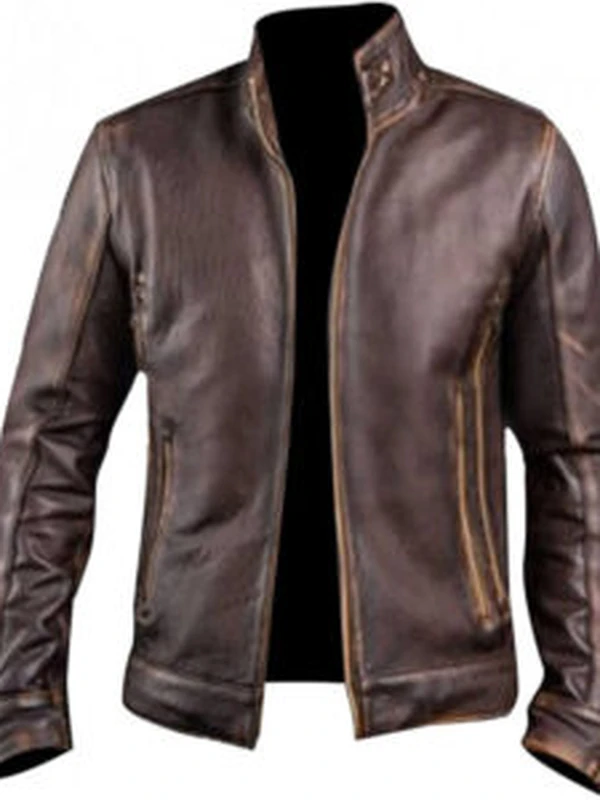 vintage cafe racer distressed brown motorcycle leather jacket 2