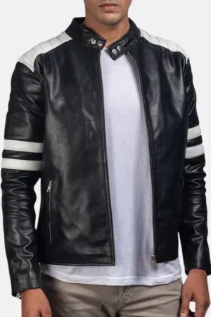 Men Brad Black And White Leather Jacket