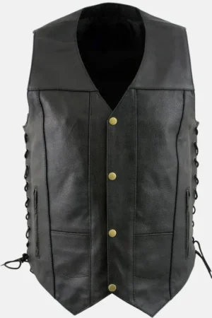 Men Leather Motorcycle Black Vest