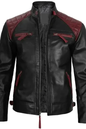 Men Quilted Cafe Racer Leather Jacket