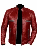 Men Red Biker Leather Jacket