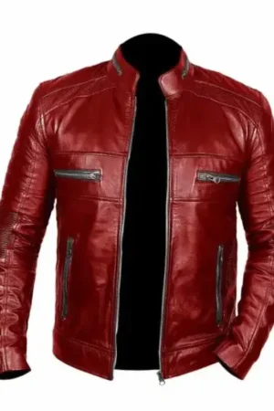 Men Red Biker Leather Jacket