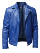 Men Sports Brando Blue Leather Jacket