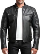 Mens Quilted Black Leather Jacket
