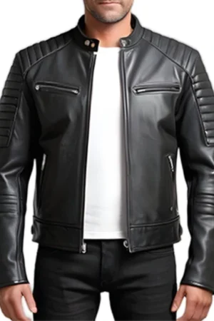 Mens Quilted Black Leather Jacket
