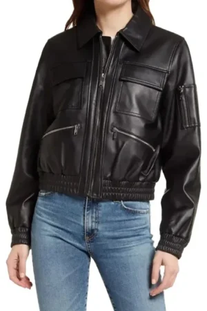 Women Black Bomber Leather Jacket