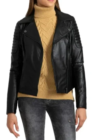 Women Black Quilted Leather Biker Jacket
