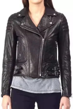 Women Black Upton Leather Biker Jacket