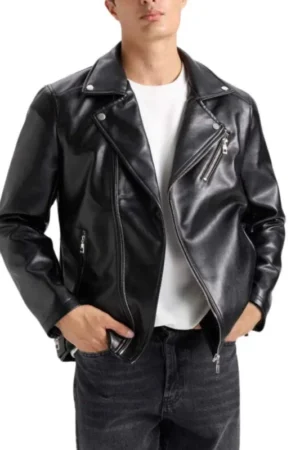 mens black leather biker jacket