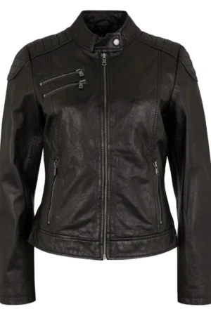 womens black cafe racer leather jacket