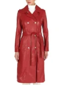 womens red double breasted leather coat