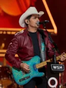 A Grand Ole Opry Christmas 2025 Brad Paisley Maroon Leather Jacket