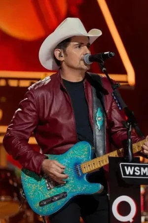 A Grand Ole Opry Christmas 2025 Brad Paisley Maroon Leather Jacket