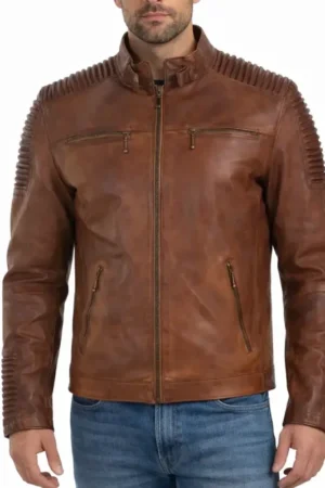 Brown Distressed Mens Biker Motorcycle Leather Jacket 1