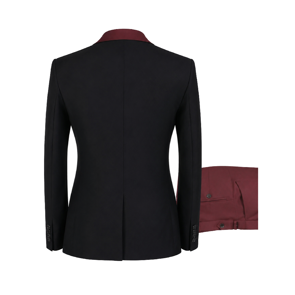 Burgundy And Black Men’s 3-Piece Suit