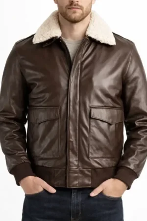 Men Brown Pilot Shearling Leather Bomber Jacket