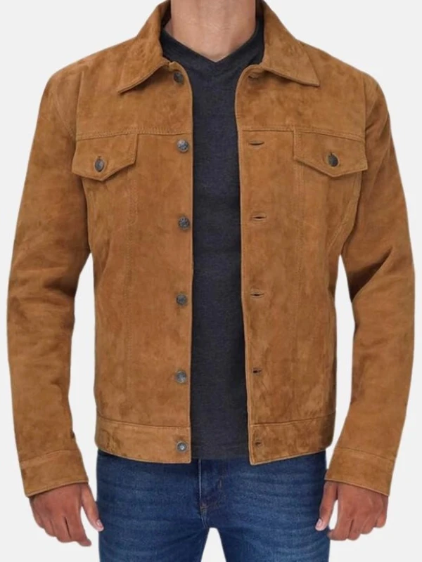 Men Camel Brown Suede Jacket