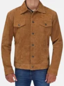Men Camel Brown Suede Shirt Jacket