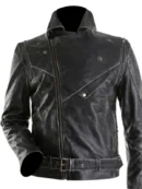 Men Slim Fit Distressed Biker Jacket Black