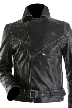 Men Slim Fit Distressed Biker Jacket Black