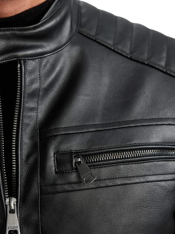 Men's Black Quilted Biker Leather Jacket