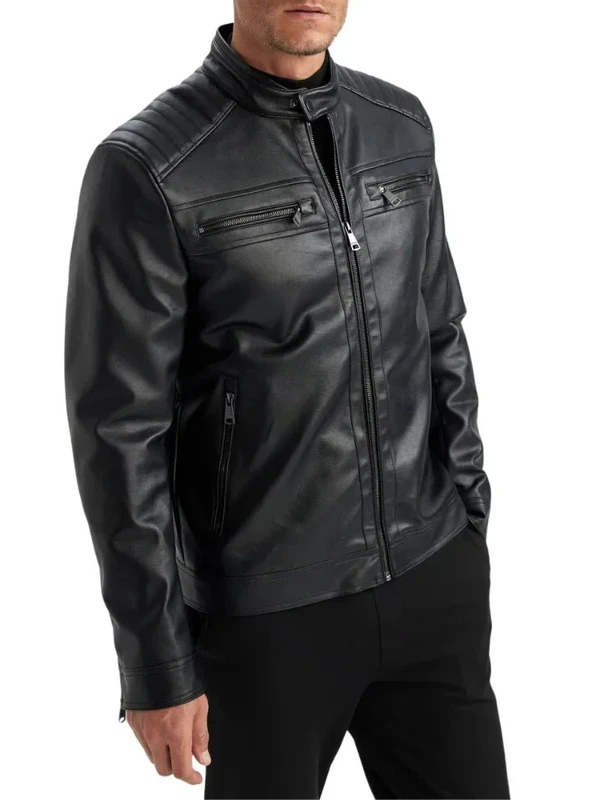 Men's Quilted Biker Leather Jacket