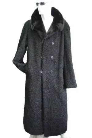 Mens Astrakhan Persian Lamb Fur Double Breasted Coat