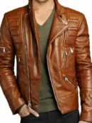 Mens Brown Leather Jacket Slim Fit Biker Jacket